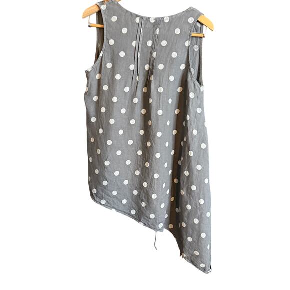 TALIA BENSON | Gray Polka Dot Linen Asymmetrical Lace up Neckline Tank | Medium - Picture 2 of 9